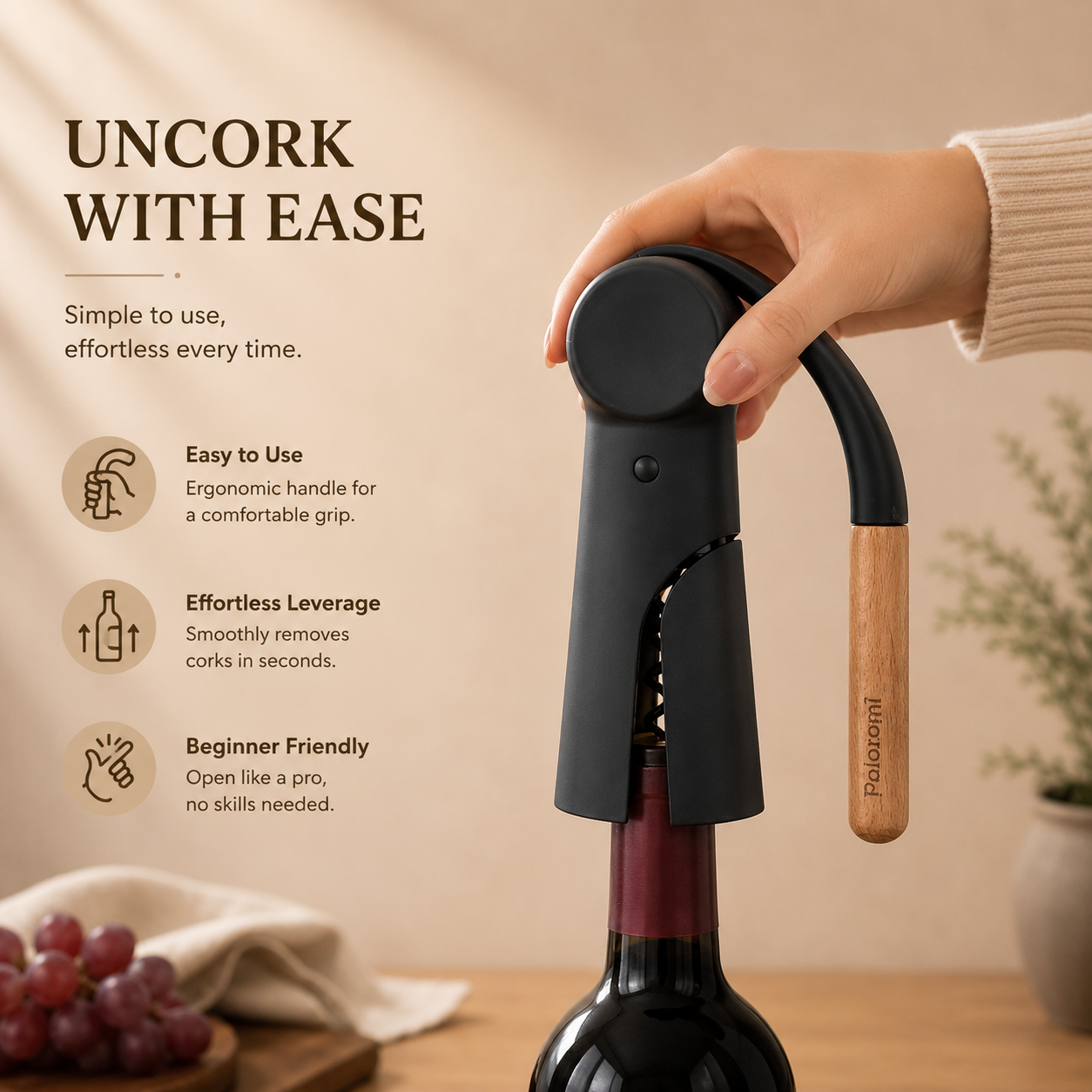 Poloromi | Vertical Lever Corkscrew with Foil Cutter