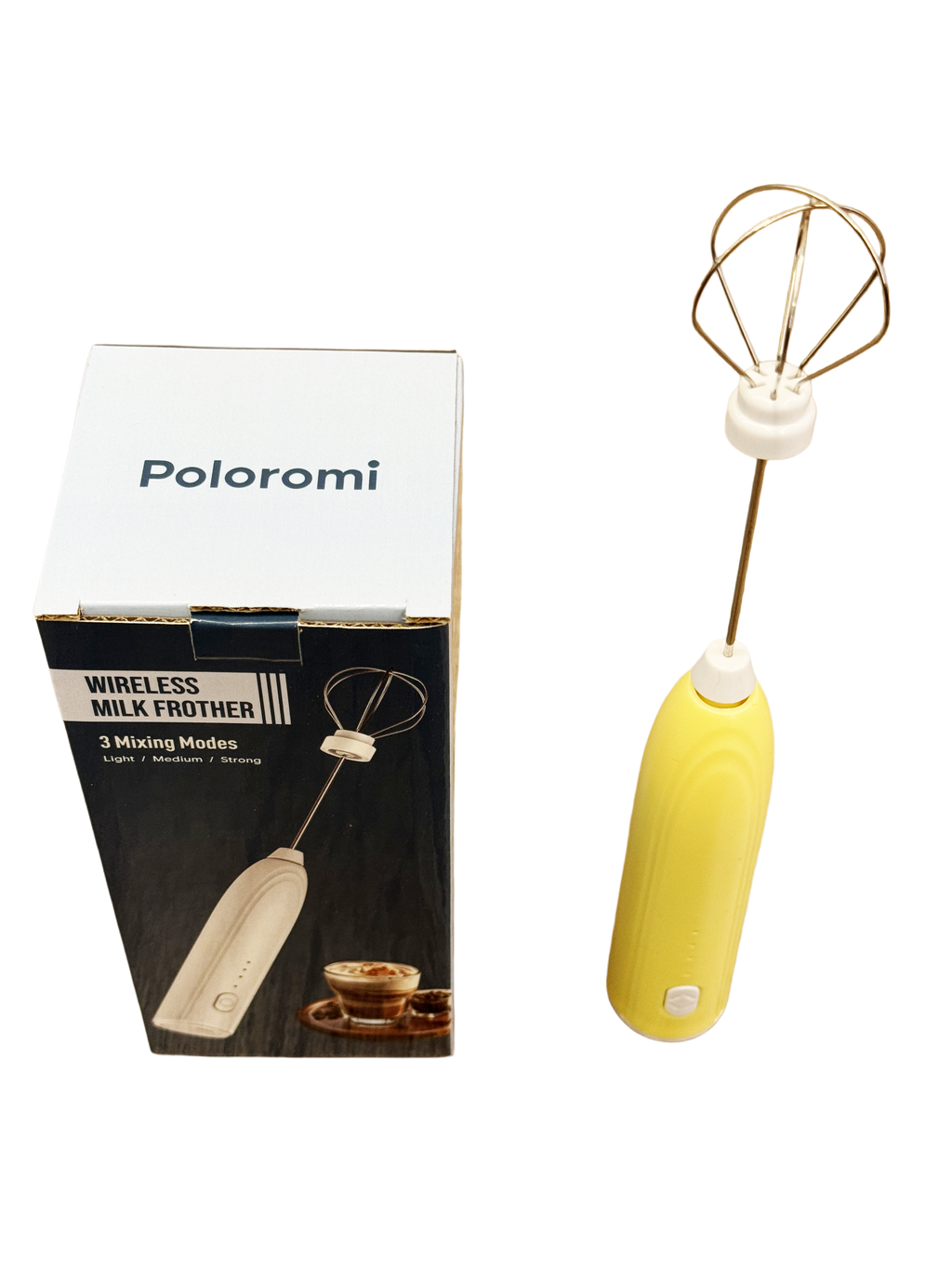 Poloromi | Rechargeable Milk Frother Handheld, Electric Whisk with 3 Speeds, Hand Drink Mixer with 2 Heads, Portable Coffee Frother Wand Handheld for Coffee, Lattes, Cappuccino, Eggs