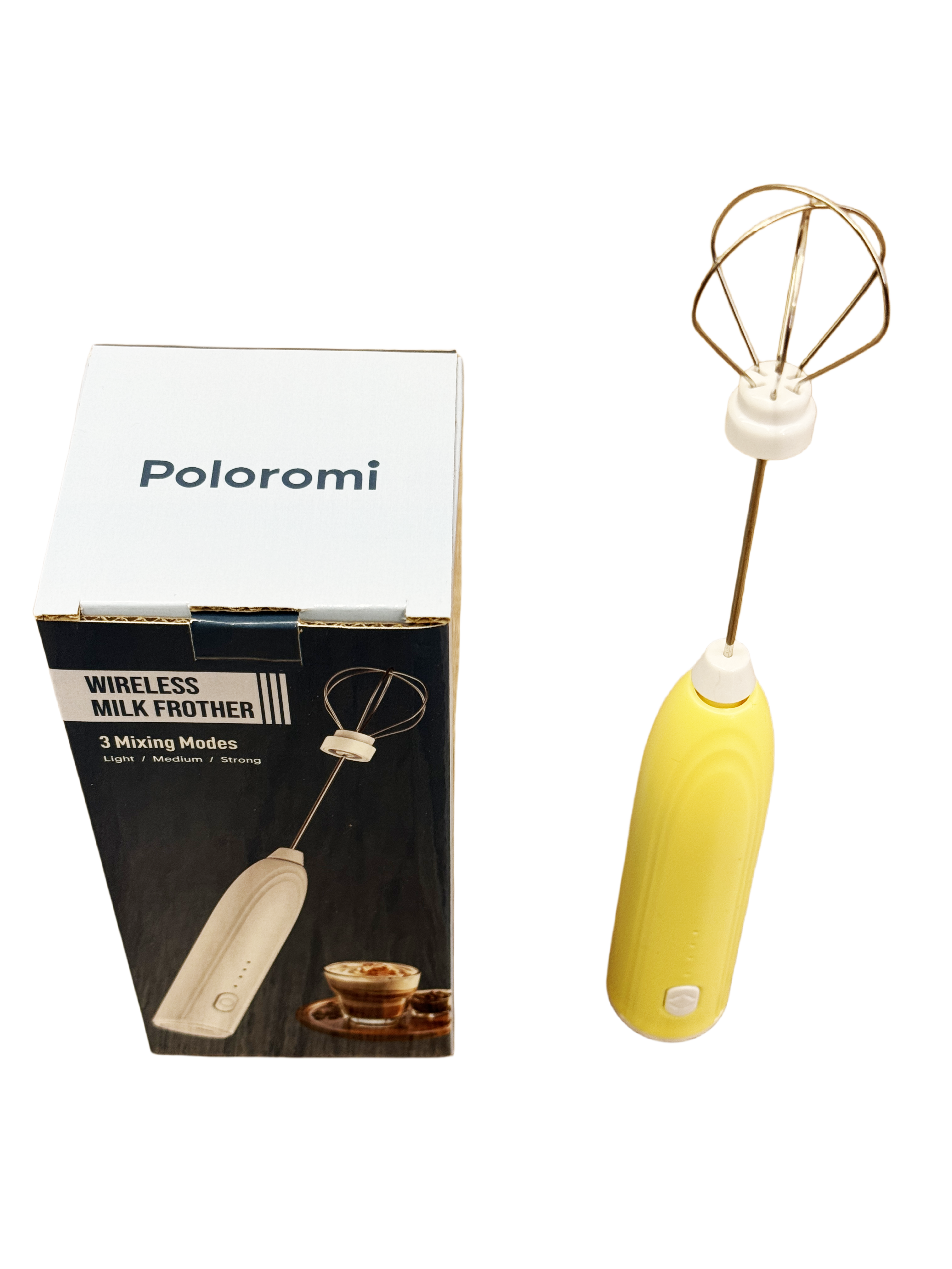 Poloromi | Rechargeable Milk Frother Handheld, Electric Whisk with 3 Speeds, Hand Drink Mixer with 2 Heads, Portable Coffee Frother Wand Handheld for Coffee, Lattes, Cappuccino, Eggs
