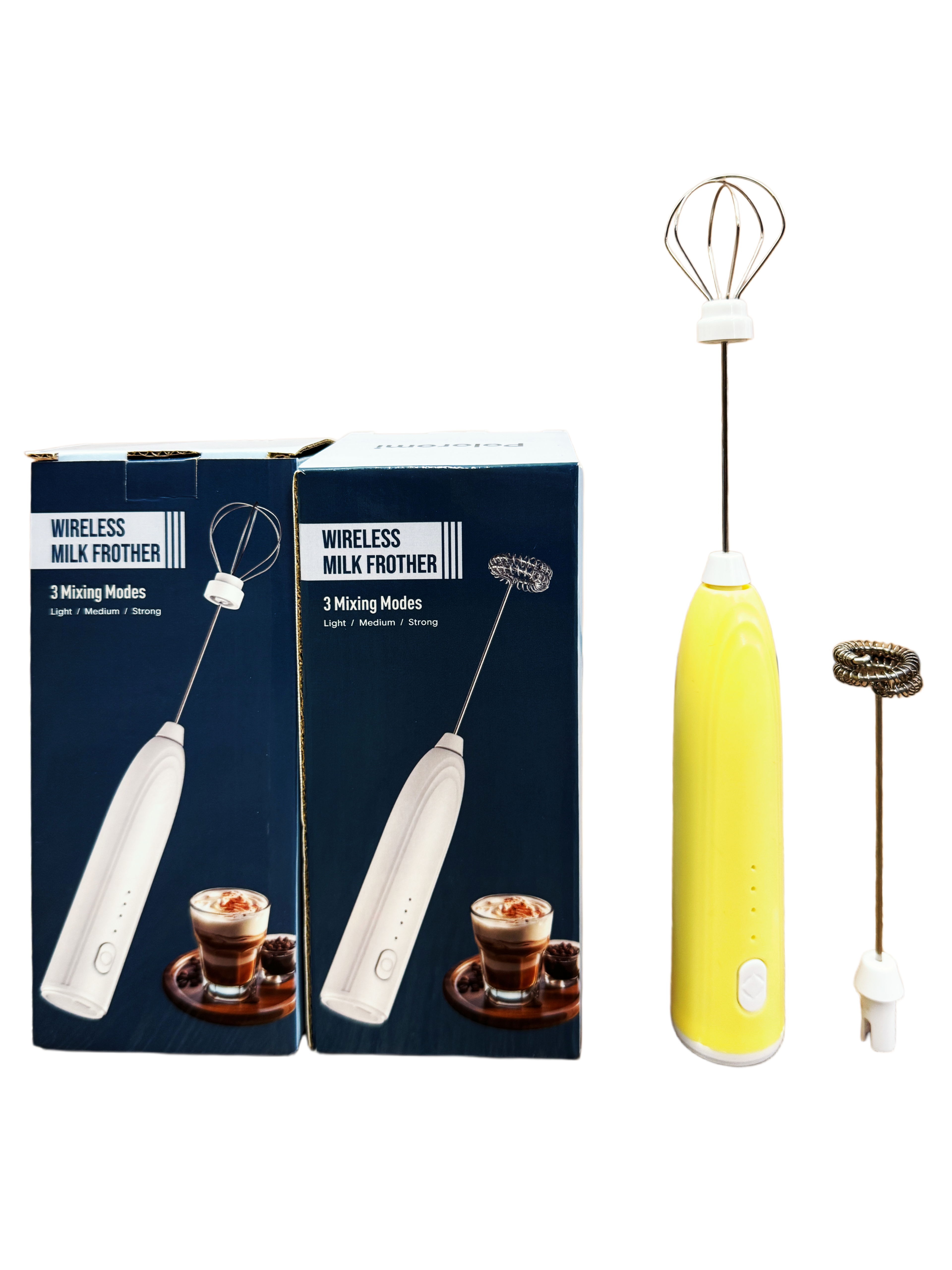 Poloromi | Rechargeable Milk Frother Handheld, Electric Whisk with 3 Speeds, Hand Drink Mixer with 2 Heads, Portable Coffee Frother Wand Handheld for Coffee, Lattes, Cappuccino, Eggs