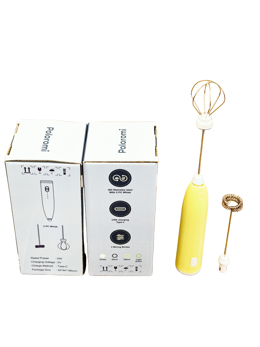 Poloromi | Rechargeable Milk Frother Handheld, Electric Whisk with 3 Speeds, Hand Drink Mixer with 2 Heads, Portable Coffee Frother Wand Handheld for Coffee, Lattes, Cappuccino, Eggs