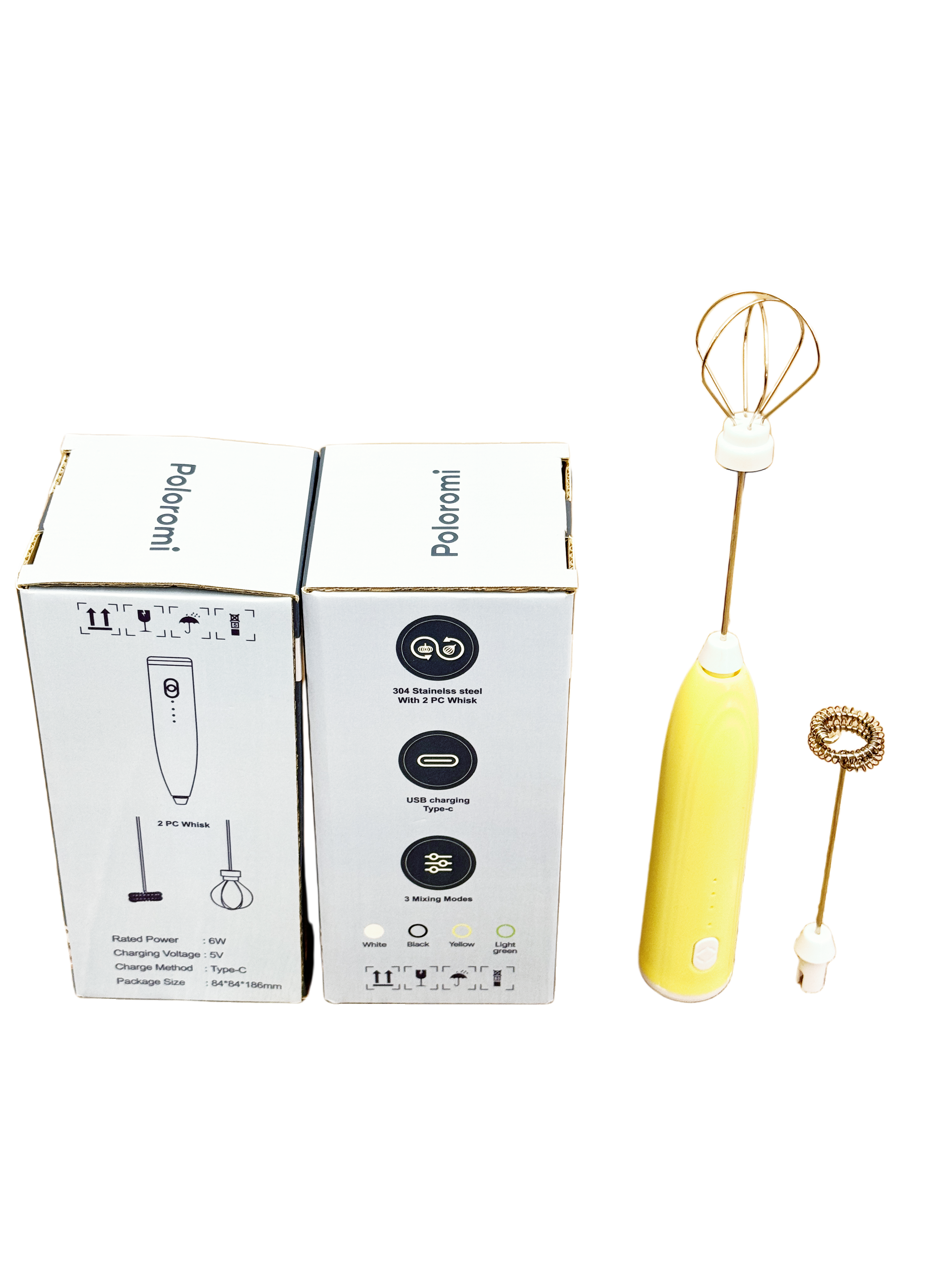 Poloromi | Rechargeable Milk Frother Handheld, Electric Whisk with 3 Speeds, Hand Drink Mixer with 2 Heads, Portable Coffee Frother Wand Handheld for Coffee, Lattes, Cappuccino, Eggs